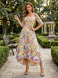 Lace Embroidery A-Line/Princess Off Shoulder Tea-Length Cocktail Dresses for Women