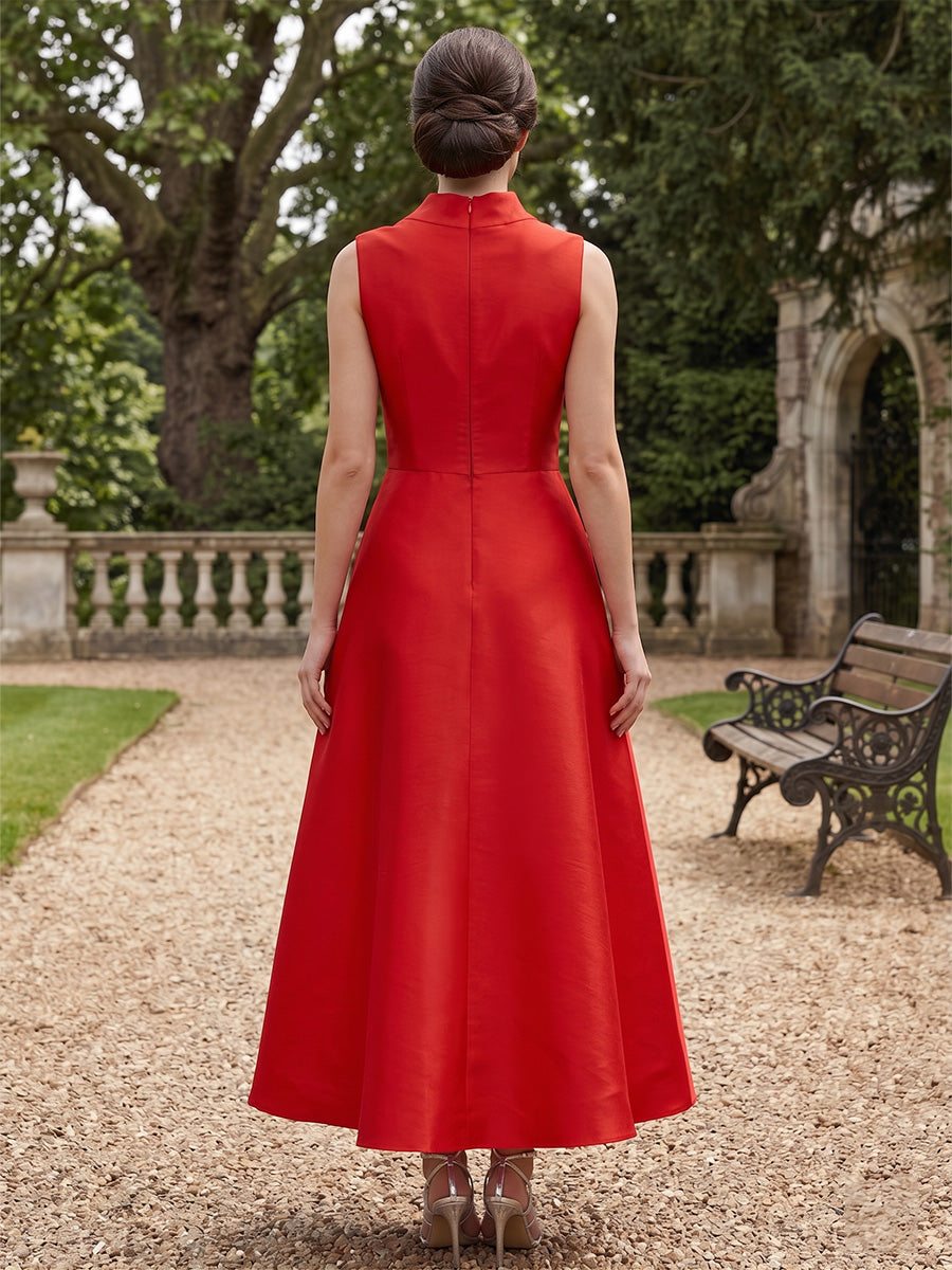 Satin A-Line/Princess High Neck Floor-Length Cocktail Dresses with Bow