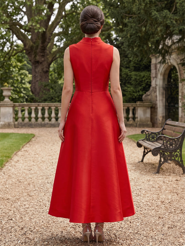 Satin A-Line/Princess High Neck Floor-Length Cocktail Dresses with Bow