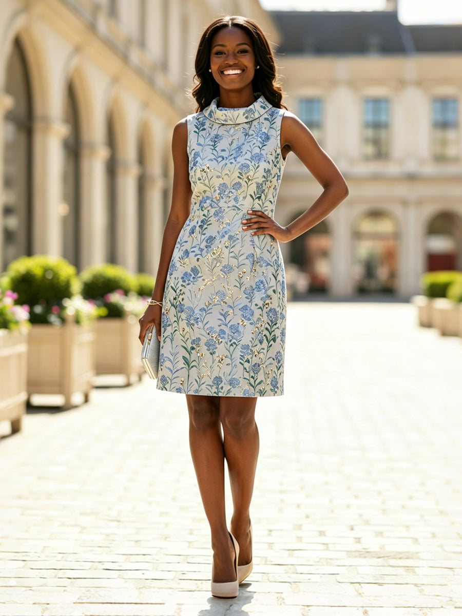 Jacquard Sheath/Column Cowl Neck Short-Length Cocktail Dresses for Women