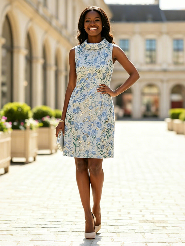 Jacquard Sheath/Column Cowl Neck Short-Length Cocktail Dresses for Women