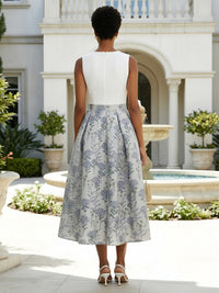 Jacquard A-Line/Princess Scoop Neck Tea-Length Cocktail Dresses with Satin Bodice