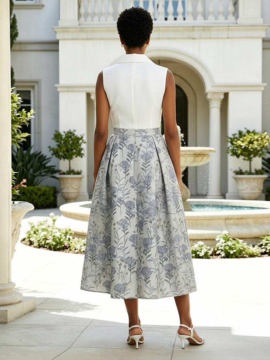 Jacquard A-Line/Princess V-Neck Tea-Length Cocktail Dresses with Satin Bodice