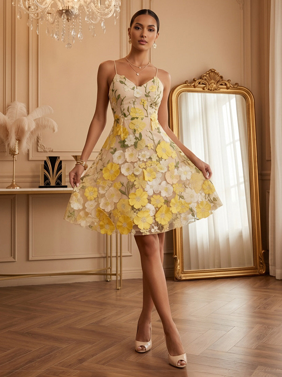 Lace Appliques A-Line/Princess Spaghetti Straps Mini Cocktail Dresses for Women