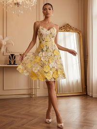 Lace Appliques A-Line/Princess Spaghetti Straps Mini Cocktail Dresses for Women