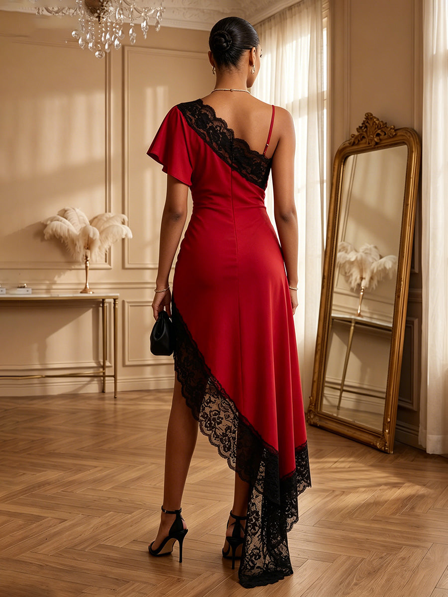 Satin Sheath/Column One Shoulder Mini Cocktail Dresses with Side Draped Sash