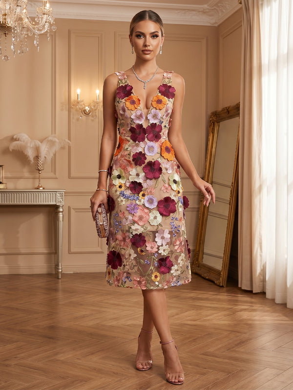 Lace Appliques A-Line/Princess V-Neck Tea-Length Cocktail Dresses for Women
