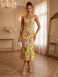 Appliques Mermaid/Trumpet Square Neck Tea-Length Cocktail Dresses for Women