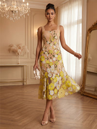 Appliques Mermaid/Trumpet Square Neck Tea-Length Cocktail Dresses for Women