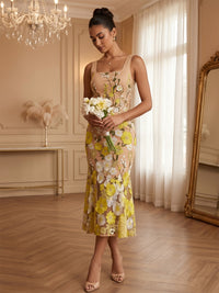 Appliques Mermaid/Trumpet Square Neck Tea-Length Cocktail Dresses for Women