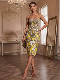 Appliques Sheath/Column Strapless Midi-Length Cocktail Dresses for Women