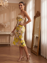 Appliques Sheath/Column Strapless Midi-Length Cocktail Dresses for Women