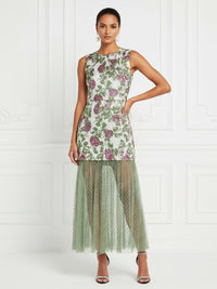 Floral Print A-Line/Princess Scoop Neck Floor-Length Cocktail Dresses with Tulle
