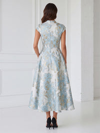 Floral Print A-Line/Princess Scoop Neck Tea-Length Cocktail Dresses with Pockets