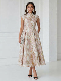 Floral Print A-Line/Princess Scoop Neck Tea-Length Cocktail Dresses with Pockets