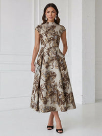 Floral Print A-Line/Princess Scoop Neck Tea-Length Cocktail Dresses with Pockets