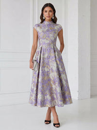 Floral Print A-Line/Princess Scoop Neck Tea-Length Cocktail Dresses with Pockets