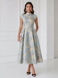Floral Print A-Line/Princess Scoop Neck Tea-Length Cocktail Dresses with Pockets