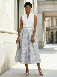 Floral Print A-Line/Princess V-Neck Tea-Length Cocktail Dresses with Ruched Waist