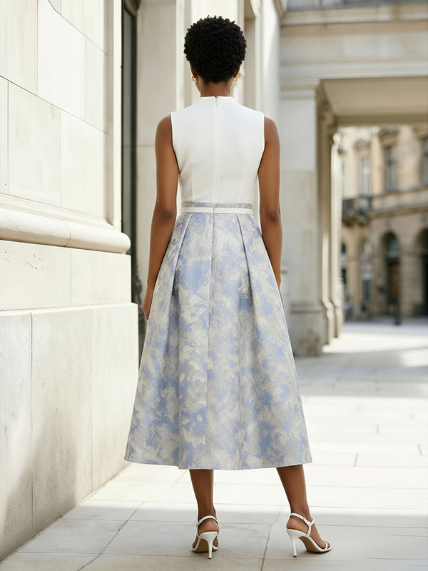 Floral Print A-Line/Princess V-Neck Tea-Length Cocktail Dresses with Ruched Waist