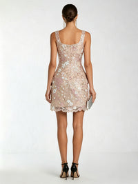 Lace Bodycon Square Neck Mini Cocktail Dresses with Flower