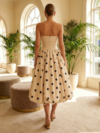 Satin A-Line/Princess Strapless Tea-Length Cocktail Dresses with Polka Dot Print