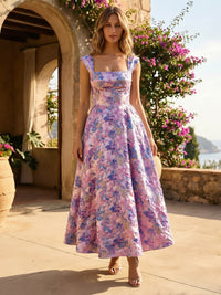 Jacquard A-Line/Princess Square Neck Floor-Length Cocktail Dresses for Women