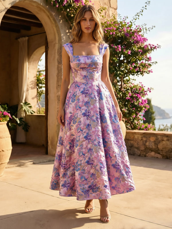 Jacquard A-Line/Princess Square Neck Floor-Length Cocktail Dresses for Women