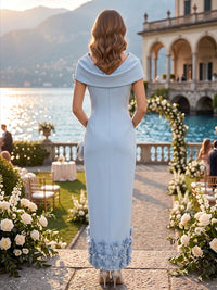 Satin Sheath/Column V-Neck Floor-Length Cocktail Dresses with 3D Flowers