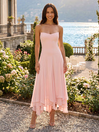Chiffon A-Line/Princess Strapless Tea-Length Cocktail Dresses with Ruffles