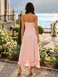 Chiffon A-Line/Princess Strapless Tea-Length Cocktail Dresses with Ruffles