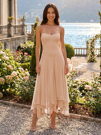 Chiffon A-Line/Princess Strapless Tea-Length Cocktail Dresses with Ruffles