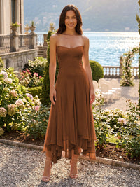 Chiffon A-Line/Princess Strapless Tea-Length Cocktail Dresses with Ruffles