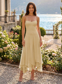 Chiffon A-Line/Princess Strapless Tea-Length Cocktail Dresses with Ruffles