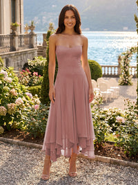 Chiffon A-Line/Princess Strapless Tea-Length Cocktail Dresses with Ruffles