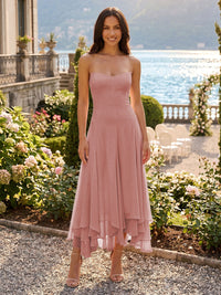 Chiffon A-Line/Princess Strapless Tea-Length Cocktail Dresses with Ruffles