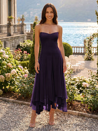 Chiffon A-Line/Princess Strapless Tea-Length Cocktail Dresses with Ruffles