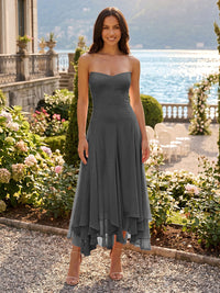 Chiffon A-Line/Princess Strapless Tea-Length Cocktail Dresses with Ruffles