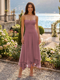 Chiffon A-Line/Princess Strapless Tea-Length Cocktail Dresses with Ruffles