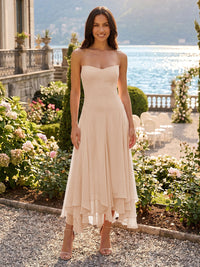 Chiffon A-Line/Princess Strapless Tea-Length Cocktail Dresses with Ruffles