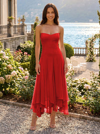 Chiffon A-Line/Princess Strapless Tea-Length Cocktail Dresses with Ruffles