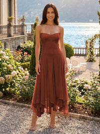 Chiffon A-Line/Princess Strapless Tea-Length Cocktail Dresses with Ruffles