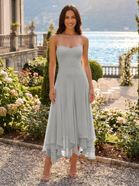 Chiffon A-Line/Princess Strapless Tea-Length Cocktail Dresses with Ruffles