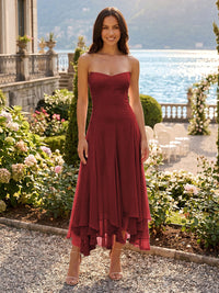 Chiffon A-Line/Princess Strapless Tea-Length Cocktail Dresses with Ruffles