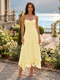 Chiffon A-Line/Princess Strapless Tea-Length Cocktail Dresses with Ruffles