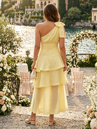 Chiffon A-Line/Princess One Shoulder Tea-Length Cocktail Dresses with Tiered