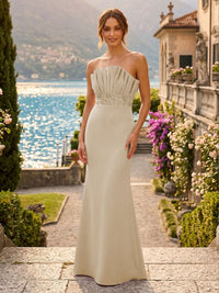 Satin Mermaid/Trumpet Strapless Floor-Length Formal Dresses with Ruched Bodice