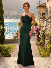 Satin Mermaid/Trumpet Strapless Floor-Length Formal Dresses with Ruched Bodice