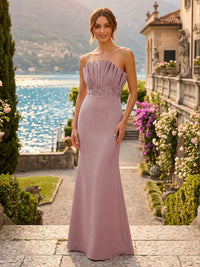 Satin Mermaid/Trumpet Strapless Floor-Length Formal Dresses with Ruched Bodice