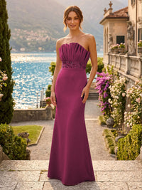 Satin Mermaid/Trumpet Strapless Floor-Length Formal Dresses with Ruched Bodice